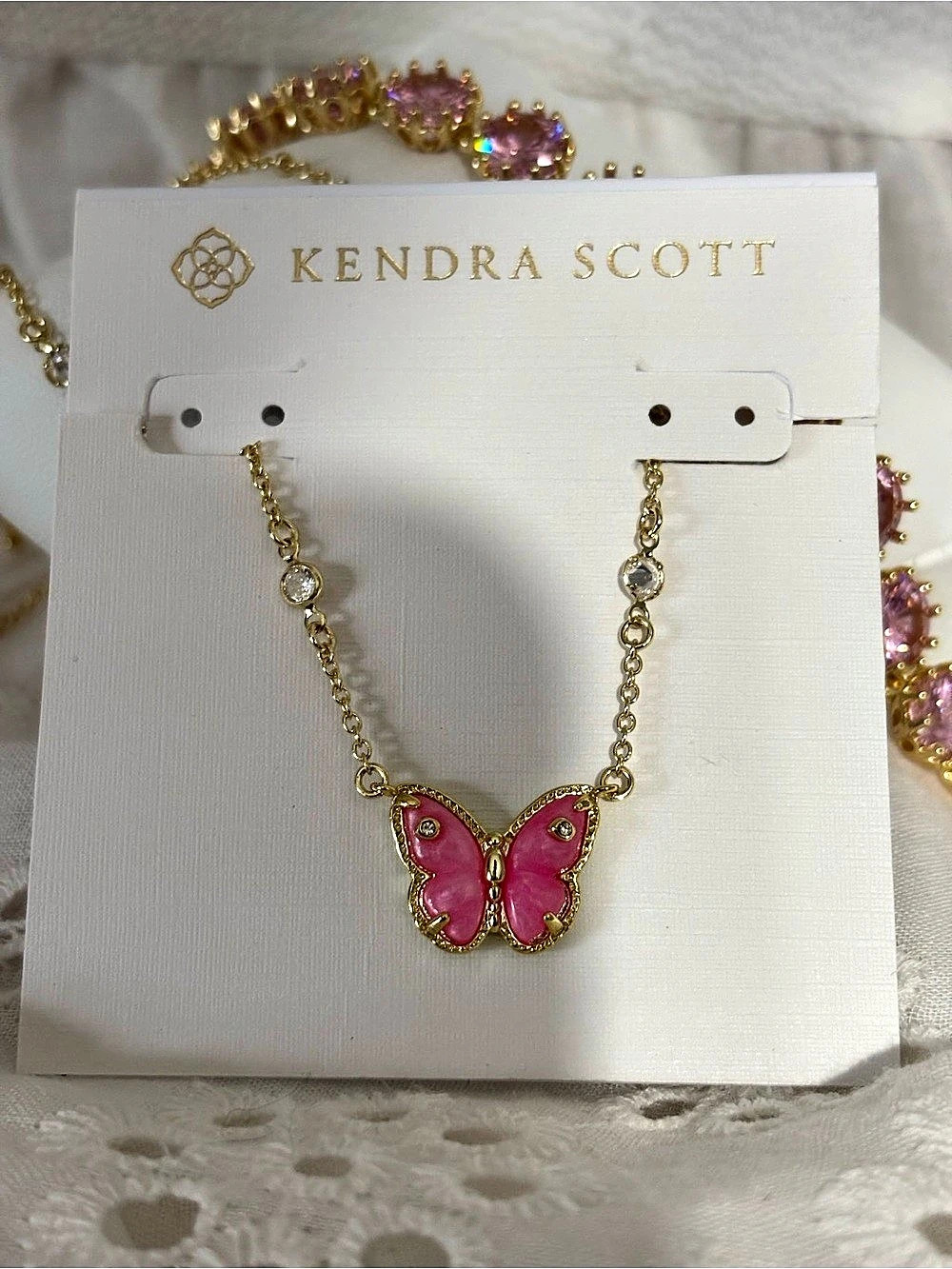 Kendra Scott Cailey Butterfly Gold Short Pendant Necklace Pink Butterfly Pendant